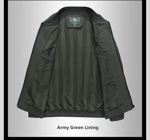 Internal detail of men's army green jacket showing breathable mesh lining and inner pocket