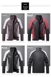 Vue détaillée des vestes en cuir pour hommes avec col montant en diverses couleurs et polaire