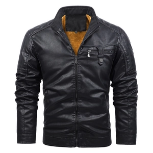 Men Faux Leather Jacket Casual Stand Collar Moto Biker PU Coat Fleece Lined Winter Outerwear Windproof Jacket For Men