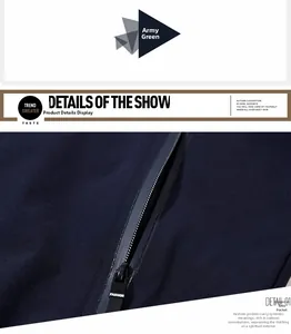 Detailed close-up of a stand collar jacket featuring a metal zipper and side pockets