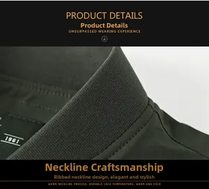 Detail shot of the ribbed knit neckline on a dark army green men's outdoor jacket