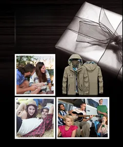 Detail view of khaki hooded outdoor jacket featuring camouflage lining and zipper pockets