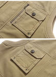 Détails du gilet de pêche kaki avec broderie Free Spirit et poches utilitaires