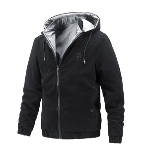 Veste en velours côtelé noir pour homme avec doublure grise et broderie B HS