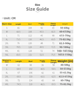 Detailed size chart for men and women waterproof windbreaker jackets with measurements