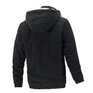Veste à capuche en velours côtelé noir pour homme, vue de dos, coupe décontractée