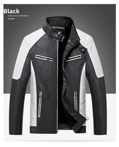 Détail de veste motard homme montrant le col montant bouclé et les poches zippées
