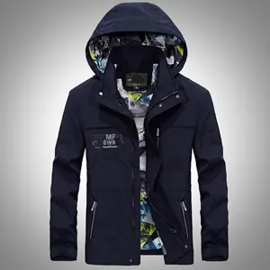 Men Outdoor Casual Hooded Jacket Cotton Fabric Quick Dry Windbreaker Solid Color Camouflage Lining Fashion Zipper Coat