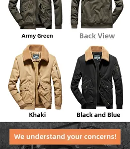 Men's cotton cargo jacket featuring warm fleece lining and multiple utility pockets