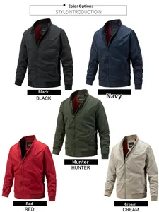 Detailed grid showing five colors of slim fit bomber jackets with ribbed cuffs and collar