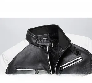 Détail du blouson motard contrasté avec doublure chaude en fausse fourrure et zip en métal