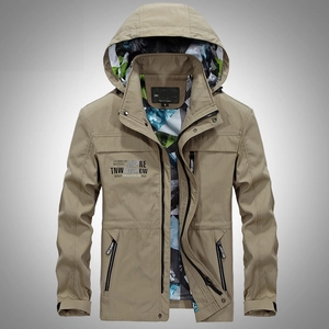 Men's khaki hooded quick-dry jacket with camouflage lining and TNW chest print