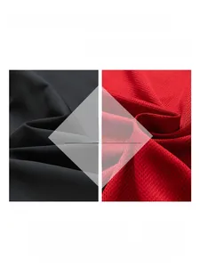 Detail of lightweight breathable black plain and red mesh fabrics for sports jacket