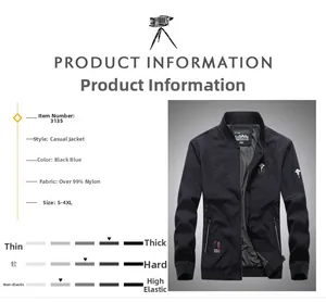 Detailed fabric specification of the navy blue nylon jacket for men showing soft texture