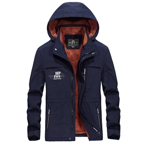Men's Winter Fleece Lined Jacket Hooded Outdoor Windbreaker Warm Thick Coat Casual Zip Up Outerwear