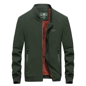 Men Casual Stand Collar Bomber Jacket Nylon Lightweight Solid Color Windbreaker Jacket Coat With Zipper Pockets Regular Fit