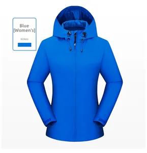 Detail of sky blue waterproof hooded jacket for women with adjustable velcro cuffs