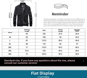 Detailed size chart for men's camouflage jacket showing length, chest, and shoulder measurements