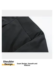 Close-up of shoulder stitching and smooth fabric texture on black men's casual jacket