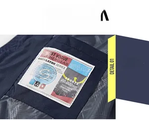 Close-up of waterproof outdoor jacket fabric with 20,000mm rating and embroidery