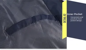 Detail view of the inner jacket pocket with reinforced stitching and plaid lining fabric