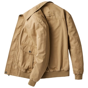 Veste en coton kaki pour hommes avec col à revers et lettrage Free Spirit gaufré