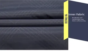 Detail view of dark grey breathable fabric lining with a textured diamond weave pattern