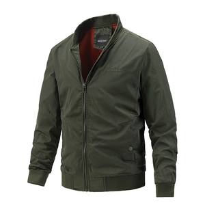 Men Casual Bomber Jacket Lightweight Slim Fit Stand Collar Windbreaker Utility Coat With Ribbed Cuffs And Contrast Lining