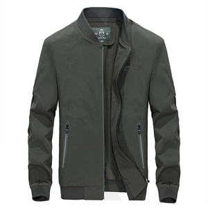 Men's dark olive outdoor bomber jacket with F SPORTS logo and ribbed cuffs