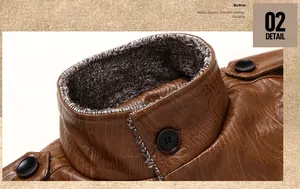 Detail view of brown faux crocodile leather jacket with thick grey faux fur lining