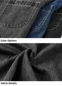Close-up of denim shirt pockets with contrast stitching and detailed twill fabric texture