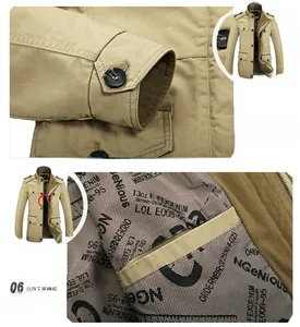 Detail of khaki jacket showing 3D adjustable button cuffs and secure inner storage pocket