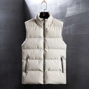 Gilet d'hiver rembourré pour homme avec col montant matelassé de couleur beige