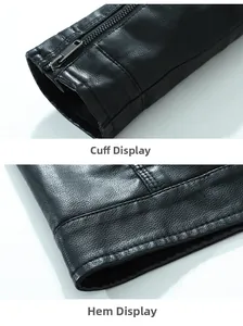 Détail des poignets et de l'ourlet d'une veste en cuir montrant la texture grainée du matériau