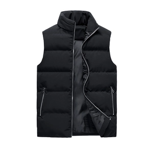 Gilet matelassé noir pour hommes avec col montant coupe-vent et fermeture zippée