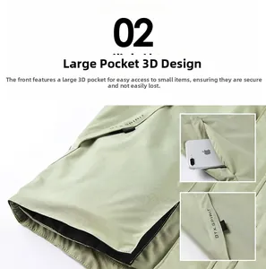 Detail view of large tactical cargo pockets with DTX.SPIRIT print and phone storage space
