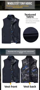 Détail du gilet de pêche réversible avec côté bleu foncé et motif camouflage bleu