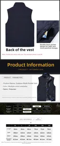 Tableau des tailles détaillé pour gilet de pêche outdoor avec mesures de M à 4XL