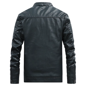 Veste de motard pour homme en cuir PU noir avec col montant, fini mat et détails de couture
