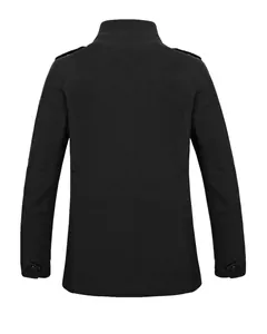 Men's casual black mid-length business jacket with epaulettes and adjustable cuffs back view