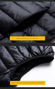 Dettaglio del gilet trapuntato leggero con tasche a zip sicure e orlo elasticizzato