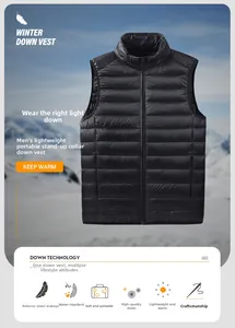Dettaglio del gilet in piuma nero leggero con collo alto e tessuto trapuntato idrorepellente