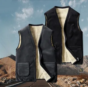 Detailed macro view of men's winter vest with thick sherpa lining and black fleece exterior