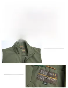Detail of olive green tactical vest showing the stand collar and breathable black mesh lining