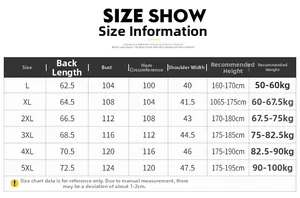Detailed size chart for men's padded fleece vest showing L to 5XL measurements and fit guide