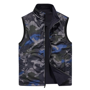 Gilet de pêche camouflage pour hommes avec col montant et plusieurs poches zippées
