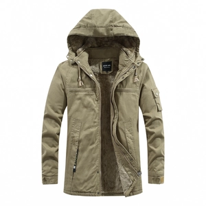 Manteau d'Hiver à Capuche en Coton pour Hommes Doublé de Fausse Fourrure Épaissie Parka Décontractée Coupe-Vent Chaude