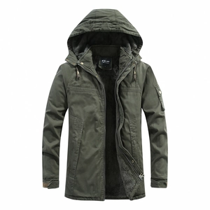 Veste à capuche hiver homme vert militaire avec doublure épaisse en laine de mouton synthétique