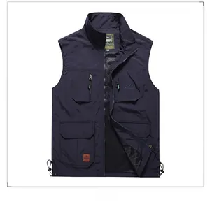 Detail of multi-pocket outdoor fishing vest with mesh lining and adjustable hem drawcord
