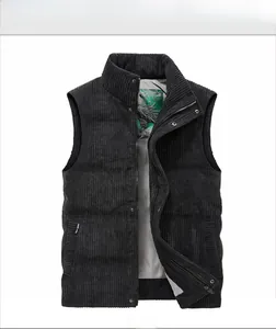 Detail view of black corduroy vest with stand collar and FREE SPIRIT chest embroidery